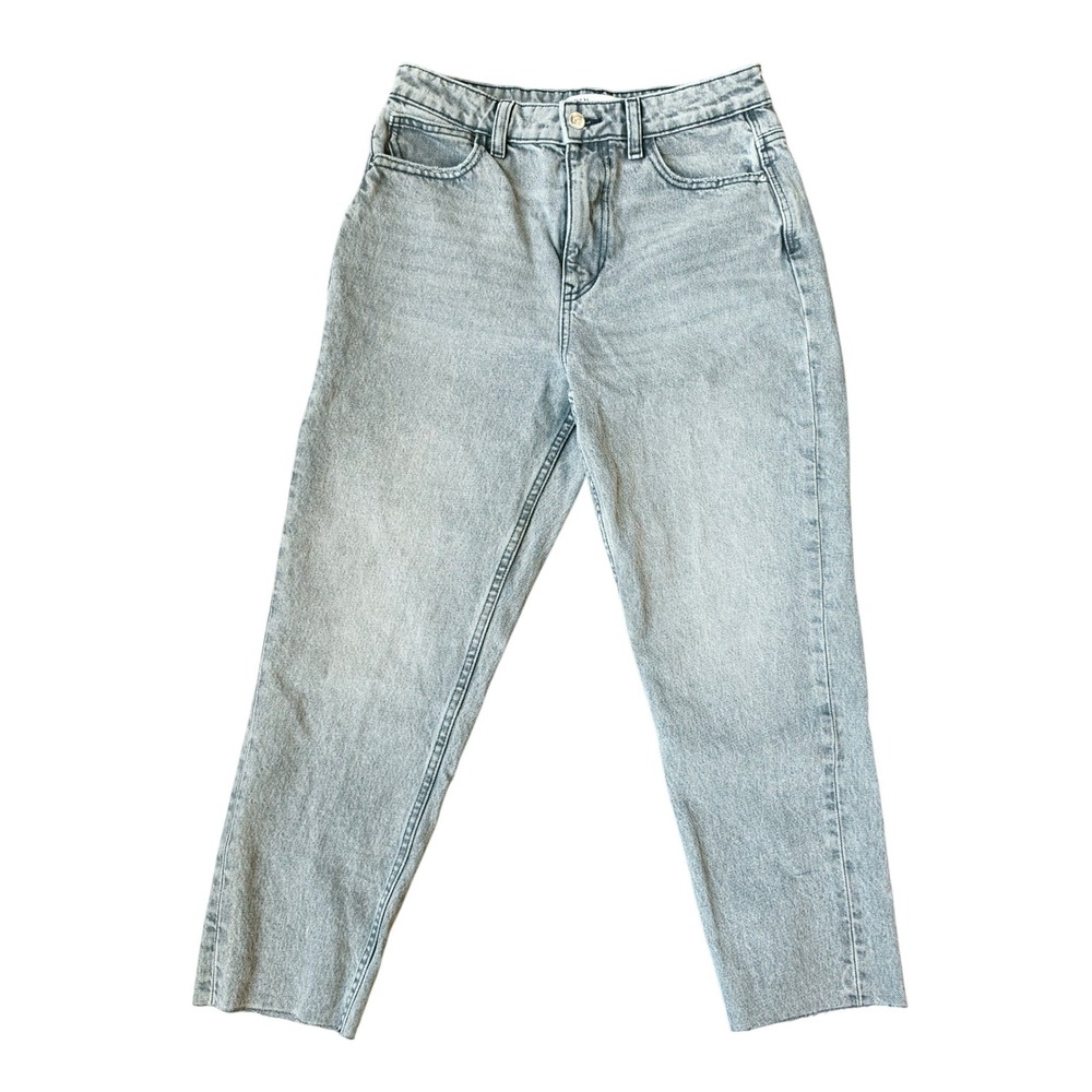 Zara‎ Womens Gray High Waisted Mom Jeans Light Wash Raw Hem Size 6 / 28